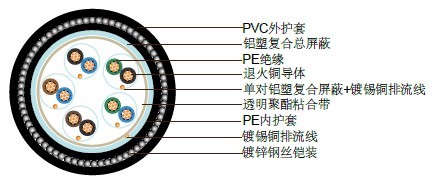 PAS5308第一部分2类 PE绝缘+单对屏蔽+总屏蔽+铠装+PVC护套