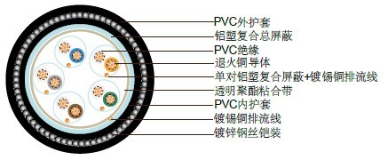 PAS5308第二部分2类PVC绝缘+单对屏蔽+总屏蔽+铠装+PVC护套